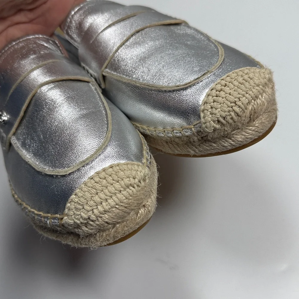 Sam Edelman Kai Espadrille Leather Slip-on Shoe in Silver NWOT S-523 Sz 6.5